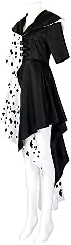 Vista 3 de Disfraz de Deville de color negro y blanco para mujer, vestido con guantes 2021, conjunto completo de disfraces de Halloween