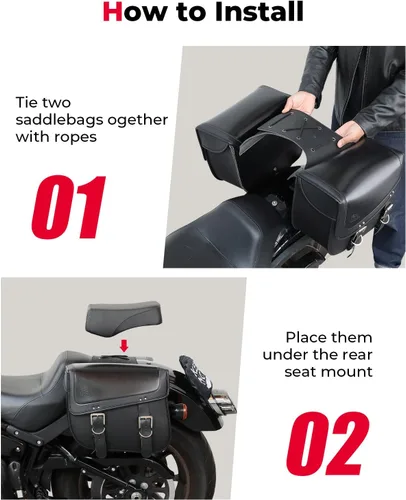 Vista 5 de kemimoto Alforjas para motocicleta, 30L de gran capacidad, bolsa de equipaje de piel sintética para motocicletas Sportster Softail Dyna V-star