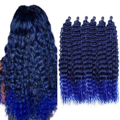 Vista 44 de Extensiones de cabello ondulado con ganchillo Ocean Wave de 18 pulgadas, 6 paquetes, extensiones de cabello de ganchillo sueltas de onda profunda #1B