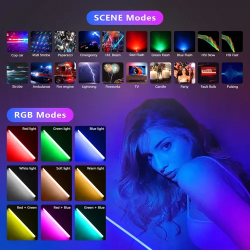 Vista 3 de Varita de luz LED RGB con soporte, QEUOOIY 360° a todo color 2500-9500K iluminación portátil de fotografía de estudio, batería recargable de 5000