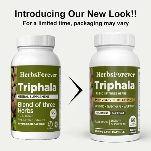 Vista 11 de Herbsforever Triphala Cápsulas Extracto Ratio (8:1) 40% Amla, Haritaki & Bibhitaki para desintoxicación, limpieza y rejuvenecimiento diarios* 60