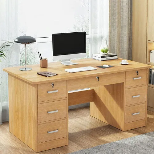 Vista 10 de Escritorio contemporáneo para computadora, escritorio rectangular de oficina con cajones, banco de trabajo de oficina, escritorio individual