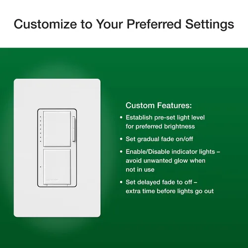 Vista 8 de Lutron Maestro LED+ - Regulador e interruptor dual Bombillas LED de 75 vatios/ventiladores de 2.5 A, un solo polo MACL-L3S25-WH Blanco