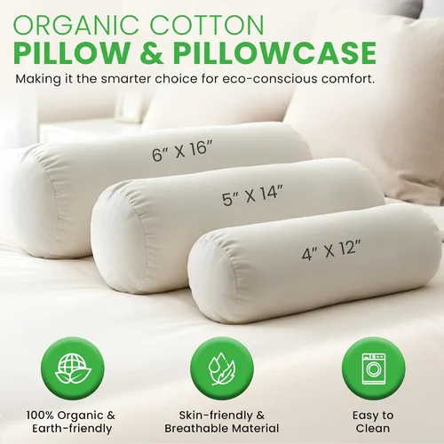 Vista 2 de Organic Cotton Neck Roll Pillow with Pillowcase – Organic Buckwheat Filled Soft Neck Pillow with Breathable and Durable Fabric Washable Protector