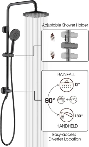 Vista 2 de BRIGHT SHOWERS Sistema de ducha, cabezal de ducha de lluvia de 9 pulgadas con ducha de mano de 3 funciones, combo de ducha doble y cable a juego