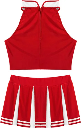 Vista 4 de YiZYiF Conjunto de disfraz de animadora para mujer, minifalda plisada, sexy, para colegiala