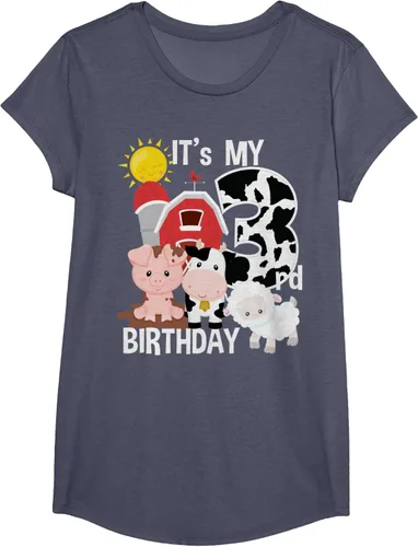 Vista 14 de Camiseta con diseño de animales de granja con texto en inglés "It's My 3rd Birthday" Negro