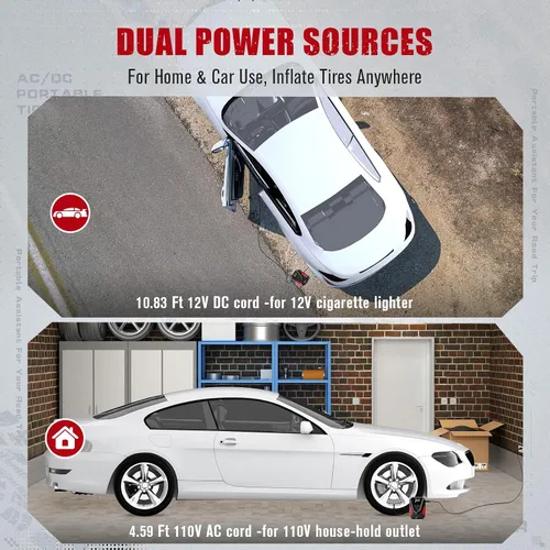 Vista 3 de AVID POWER Inflador de neumáticos, compresor de aire portátil AC/DC, inflador automático de neumáticos con medidor, compresor de aire pequeño de 12