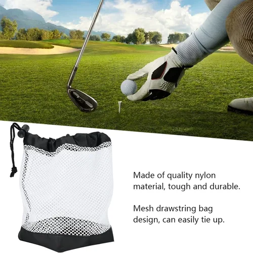 Vista 4 de LIZEALUCKY Bolsa de pelota de golf, bolsa de golf de malla de nailon, bolsa de almacenamiento de golf con cierre de cordón de bloqueo, puede