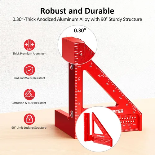 Vista 5 de Regla Cuadrada de Medición Multi-Ángulo 3D Mini de 3.8", WT102A Herramientas de Carpintería de Alta Precisión para Marcado de Agujeros en Trabajos