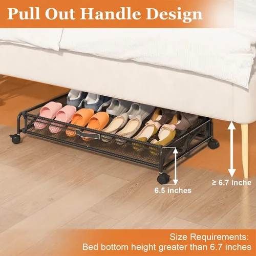 Vista 7 de Organizador de almacenamiento de zapatos debajo de la cama, contenedores de almacenamiento rodantes con ruedas, organizador de zapatos debajo