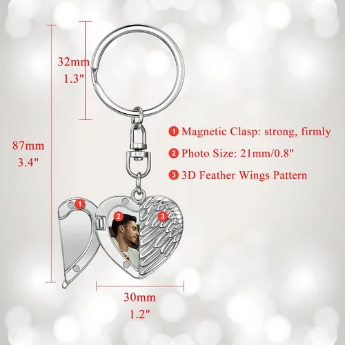 Vista 4 de Personalized Master Medallón de fotos personalizado con corazón de amor que sostiene la imagen para mujeres alas de ángel llavero para parejas