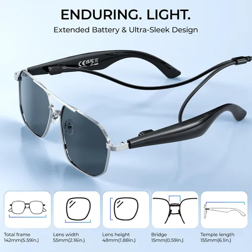 Vista 8 de Lentes inteligentes con inteligencia artificial con traducción de más de 100 idiomas, Bluetooth 5.4 con GPT de chat, lentes de filtro de luz azul
