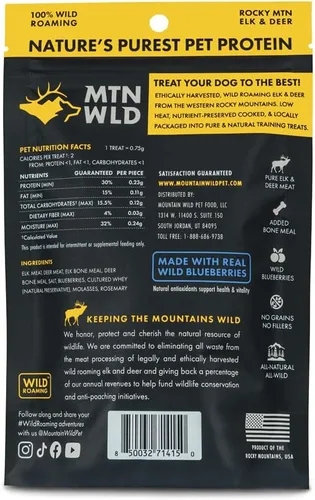 Vista 2 de High Country Wild Blueberry Elk & Venison - Golosinas de entrenamiento para perros y cachorros - Snacks naturales sin granos para cachorros y perros