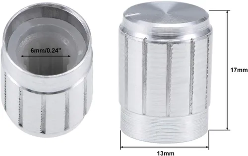 Vista 2 de uxcell 5 piezas de potenciómetro de aleación de aluminio de 0.512 x 0.669 in, control de volumen, perilla giratoria con agujero de eje moleteado