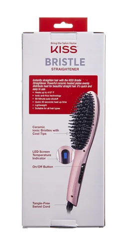 Vista 2 de KISS Cepillo de calor para alisar el cabello, control digital de temperatura hasta 410 °F, apagado automático de 90 minutos, cerdas iónicas de punta