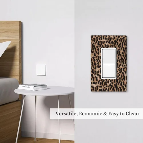 Vista 6 de Placa de interruptor de luz con estampado de leopardo de 1 banda, placa de pared basculante individual, placa decorativa eléctrica GFCI