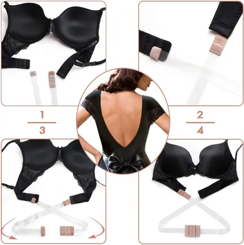Vista 4 de JUST BEHAVIOR Convertidor de brasier de espalda baja, extensor de correa ajustable, sin espalda, convertidor de correa para vestido sin espalda