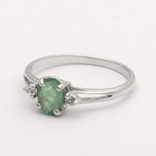 Vista 2 de Shine Jewel Anillo pequeño de plata de ley 925 de 0.50 quilates con piedra preciosa zambiana, Piedra preciosa, Esmeralda