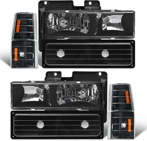 Vista 12 de para Sierra 1994-1998 Conjunto de Faros compatible con GMC C10/Sierra/Suburban/Yukon 1994-1998 con Parachoques y Esquina Carcasa Cromada