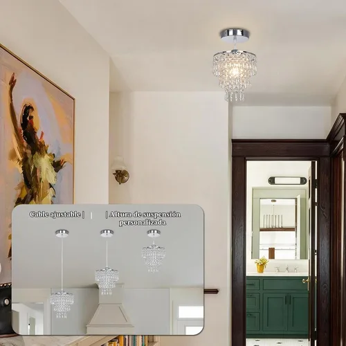 Vista 6 de Lámpara de techo de cristal de 3 niveles con colgante de cristal, decoración para pasillo, comedor, sala de estar, dormitorio, casquillo E26, cromado