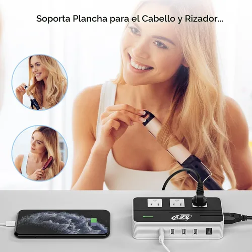 Vista 2 de Key Power Convertidor de voltaje reductor de 220 V a 110 V de 230 vatios y adaptador de viaje internacional/convertidor de corriente con puerto