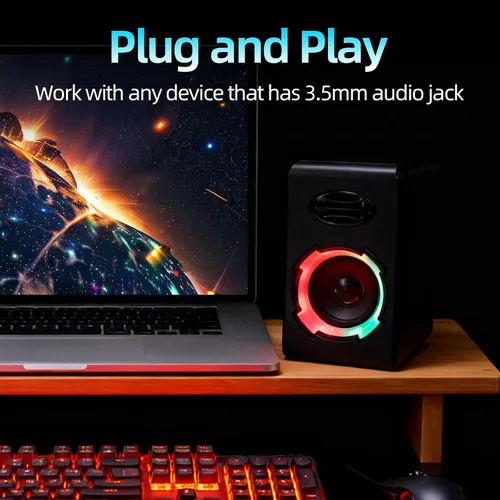 Vista 4 de Altavoces RGB para computadora de juegos, Bluetooth 5.0 barra de sonido de PC alimentada por USB con iluminación dinámica, audio estéreo