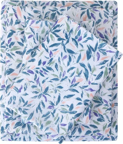 Vista 13 de Viviland Juego de sábanas tamaño matrimonial con estampado botánico de mariposas y flores rosadas y moradas, 4 piezas, sábanas de microfibra suave