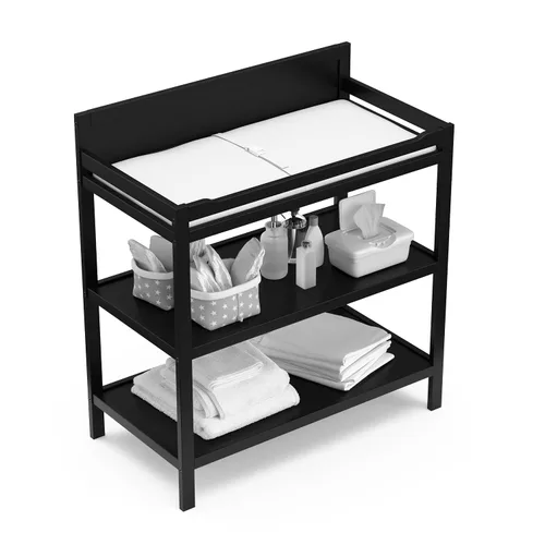 Vista 6 de Storkcraft Cambiador Alpine (negro) – Cambiador de guardería con certificado GREENGUARD Gold, incluye cambiador resistente al agua, 2 estantes