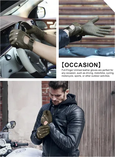 Vista 6 de GSG Guantes de cuero genuino para hombre de piel de oveja negros para conducir en bicicleta con pantalla táctil, guantes de motocicleta sin forro