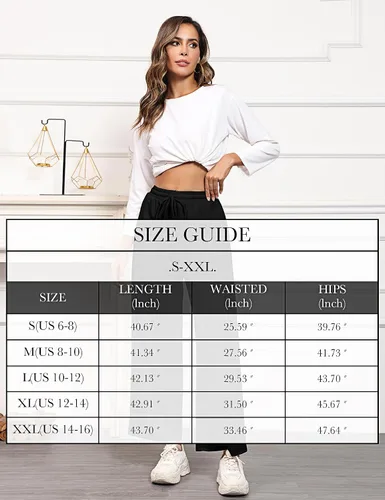 Vista 7 de Locoowai Paquete de 2 pantalones deportivos de pierna recta para mujer, con cordón, cintura elástica, holgados, pierna ancha, pantalones casuales
