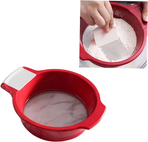 Vista 6 de BESTonZON Colador de metal para repostería, harina de malla de malla de acero inoxidable, tamiz para hornear, tamiz rojo para hornear, tamiz