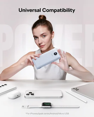Vista 6 de VEGER Cargador portátil con enchufe de pared AC, cargador portátil delgado de 10000 mAh con cables incorporados, banco de energía USB C de 15W