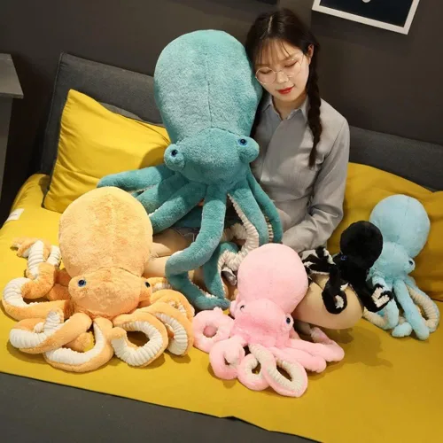 Vista 5 de XIYUAN Juguete de peluche de pulpo, pulpo, lindo muñeco de peluche de ojos grandes, pulpo, animales de peluche, animales marinos de peluche suave