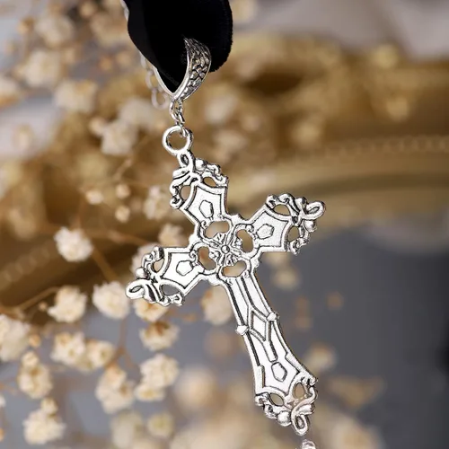 Vista 7 de Sacina Collar de cruz gótica, collar de cruz negra de aleación de zinc, Halloween, regalo de joyería gótica de Navidad para mujer, Zinc, No es una