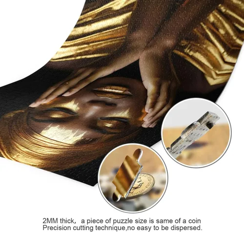 Vista 3 de Golden African Women Jigsaw Puzzles 500 Pieces for Adults with Mesh Storage Bag 2012187