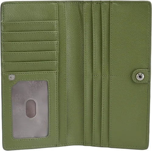 Vista 3 de Bveyzi Billeteras de cuero ultrafino con bloqueo RFID para tarjetas de crédito, billetera plegable para mujer