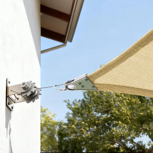 Vista 6 de ColourTree Super Ring - Vela de sombra solar rectangular beige de 8 x 12 pies, toldo UPF50 de grado comercial, esquinas y bordes reforzados, tela