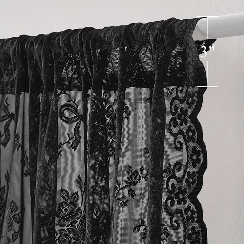 Vista 5 de PONY DANCE Cortinas de encaje transparente negro de 96 pulgadas de largo, 2