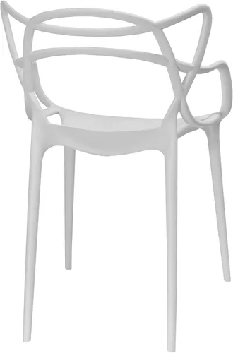 Vista 3 de Mid-Century - Silla de comedor con curva de plástico moldeado (juego de 2), color blanco