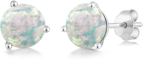 Vista 10 de Gem Stone King Aretes de oro de 14 quilates, 0.236 in, piedra natal redonda, Martini, 3 puntas, aretes de oro para mujer