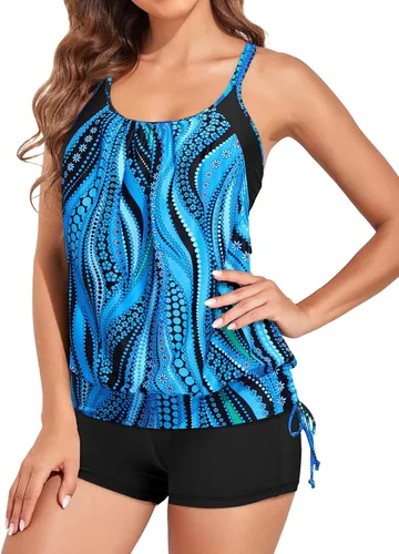 Vista 29 de Traje de baño tankini de dos piezas con control de abdomen y pantalones Bandera estadounidense