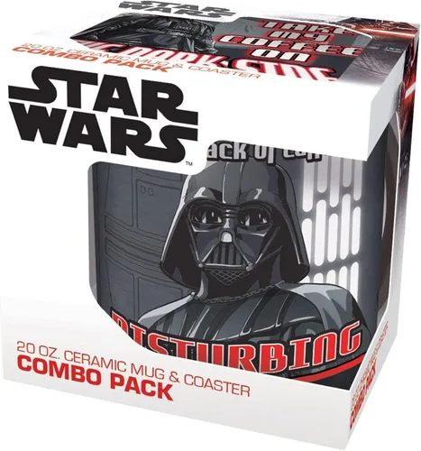 Vista 2 de ICUP Taza de cerámica con posavasos con texto en inglés "I Take My Coffee On The Dark Side