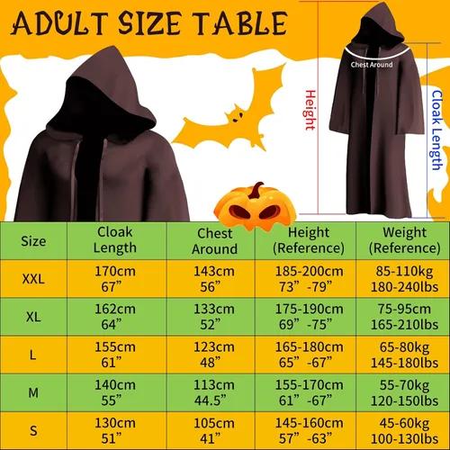 Vista 4 de 28C Halloween Tunic Hooded Robe Halloween Cosplay Costume Robe Fancy Cool Halloween Cloak Cape for Adult,Kid,Men,Women Black