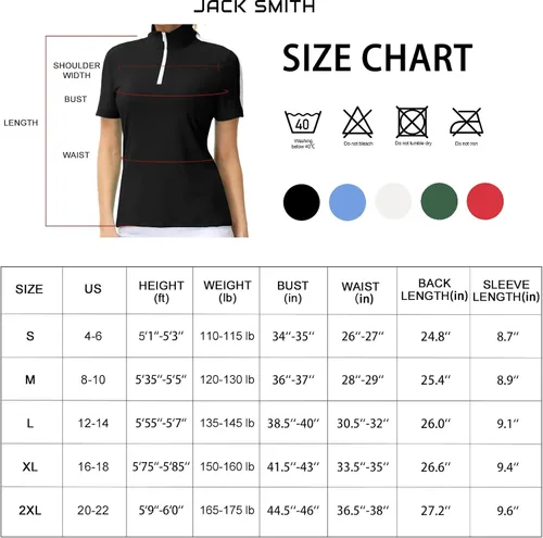 Vista 6 de JACK SMITH Camisa de golf de manga corta para mujer, que absorbe la humedad, camiseta polo deportiva con cremallera, protección solar, tallas S-XXL