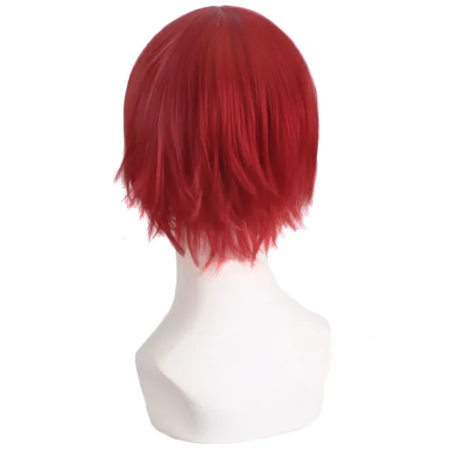 Vista 2 de MapofBeauty Peluca completa de anime para hombre y cosplay de moda corta rojo