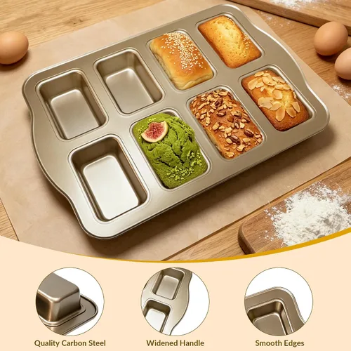 Vista 3 de Mini moldes para hornear – Sartenes antiadherentes para hornear pasteles caseros, molde de acero al carbono para pan de plátano, pastel de carne