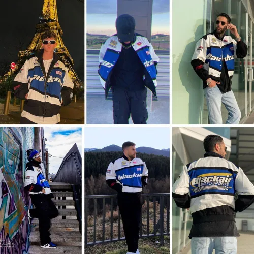 Vista 3 de Aelfric Eden Chaqueta universitaria con estampado de amor y letras para hombre, chaqueta de béisbol con gráficos vintage, unisex, ropa de calle