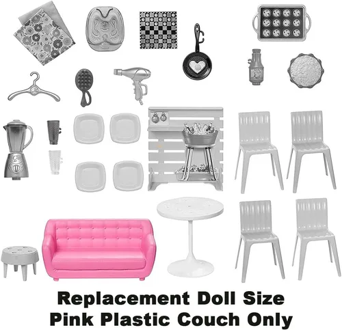Vista 5 de F-Price - Piezas de repuesto para casa de muñecas Barbie Malibu - FXG57 ~ Sofá de plástico rosa tamaño muñeca