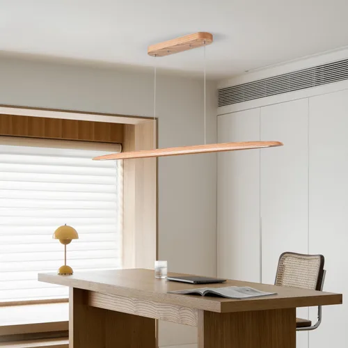 Vista 3 de YISDESIGN Lámpara Colgante Lineal LED de Madera de 39" 24W, Lámpara LED para Comedor Regulable, Lámpara Colgante para Comedor, Cocina, Isla, Mesa